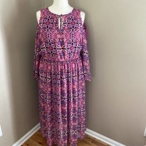 Lane Bryant Pink Multi Floral Cold Shoulder 3/4 Sleeves Maxi Dress Plus size 20